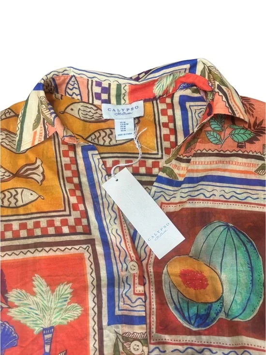 Calypso St. Barth Vintage-Inspired Multicolor Patterned Button-Up Shirt Size M - Picture 2 of 3